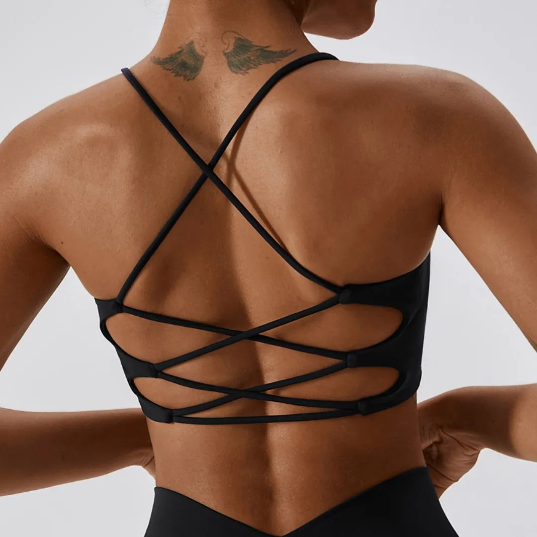 Brassière de sport femme dos croisé avec coussinets
