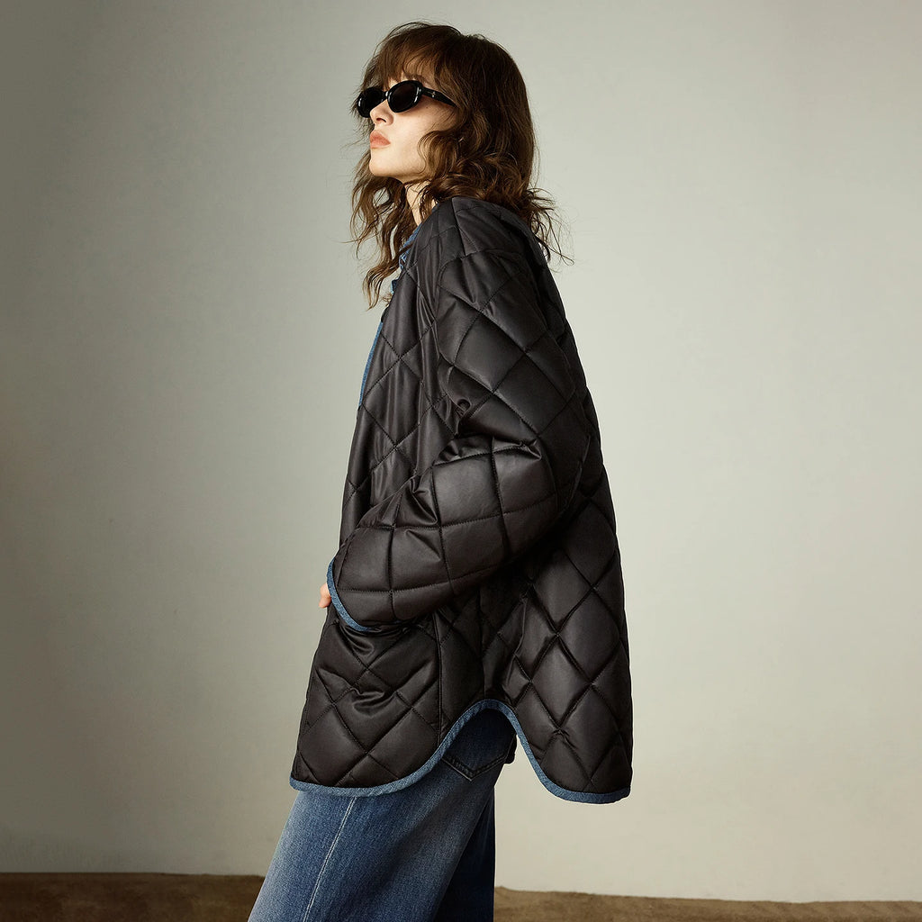 Manteau Femme  Velours Patchwork Vintage, Col Rond,