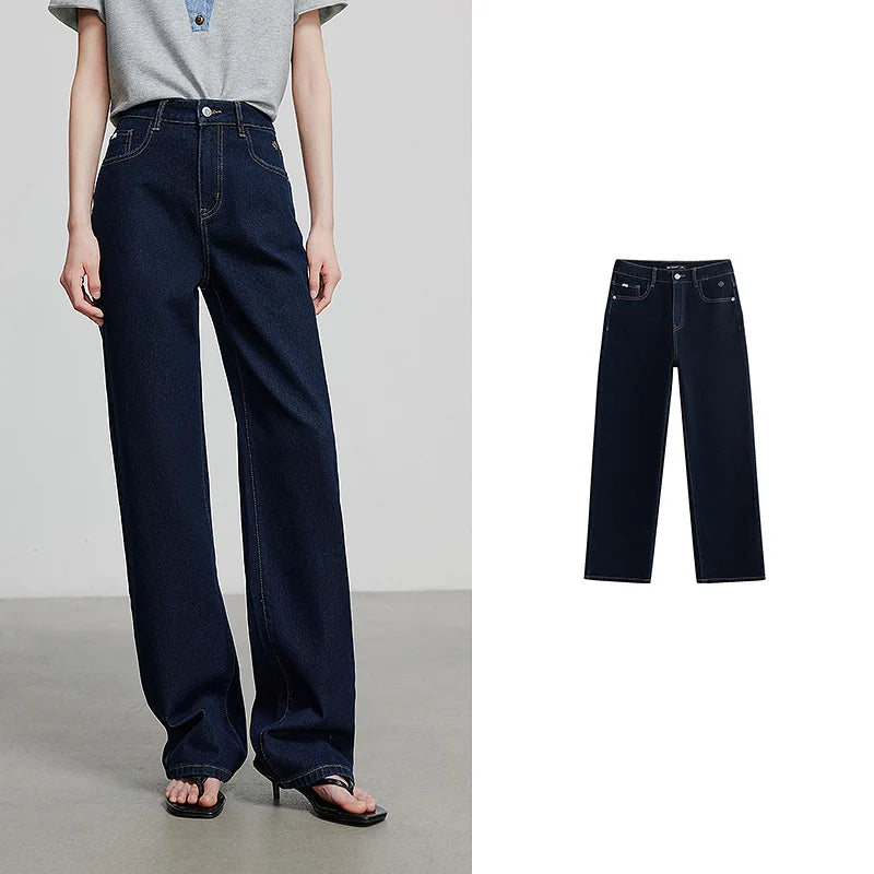 Jean femme taille mi-haute coupe large avec broderie