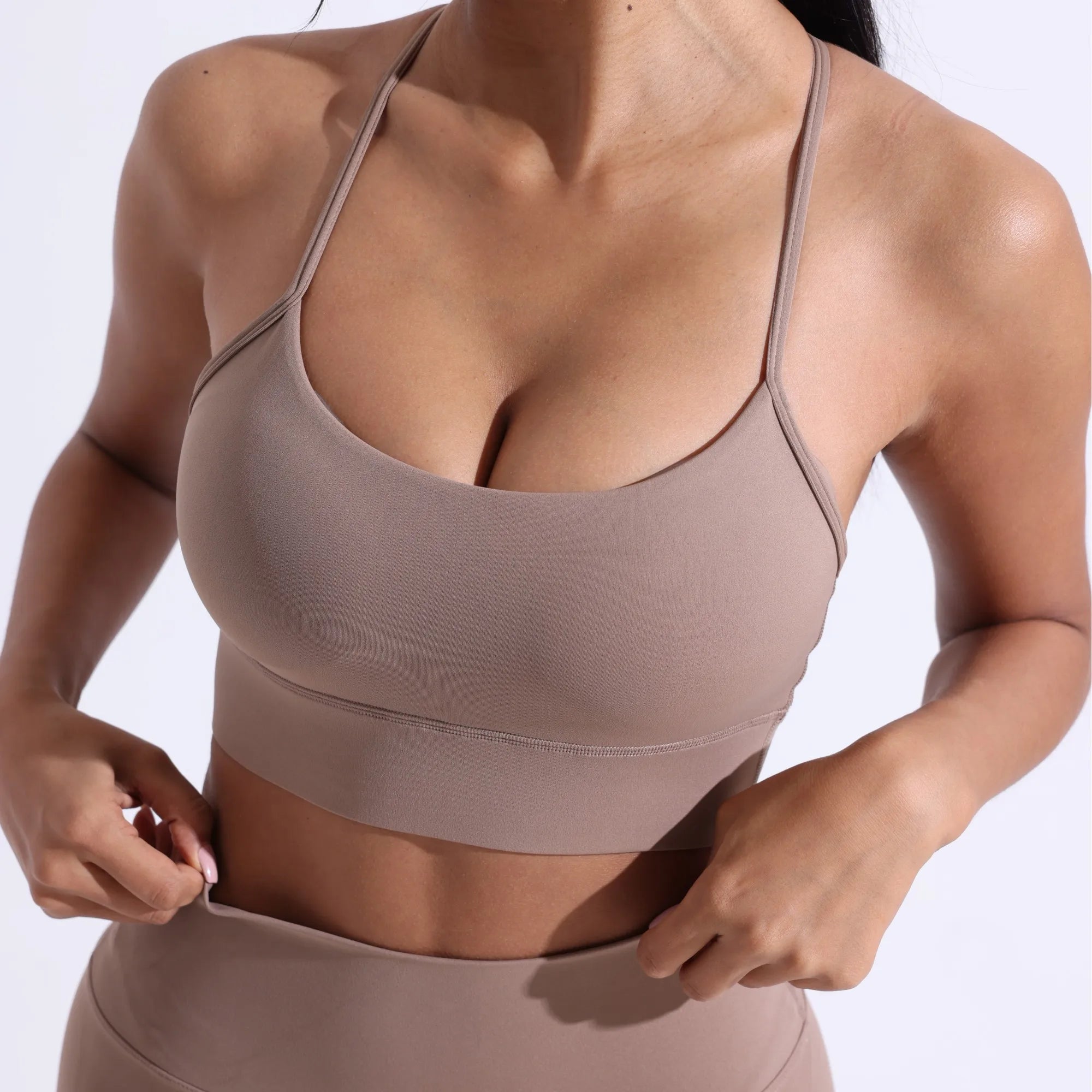 Brassière de sport femme dos en Y, coloris uni, avec coussinets