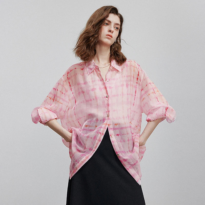 Chemise femme mi-longue imprimée – manches longues