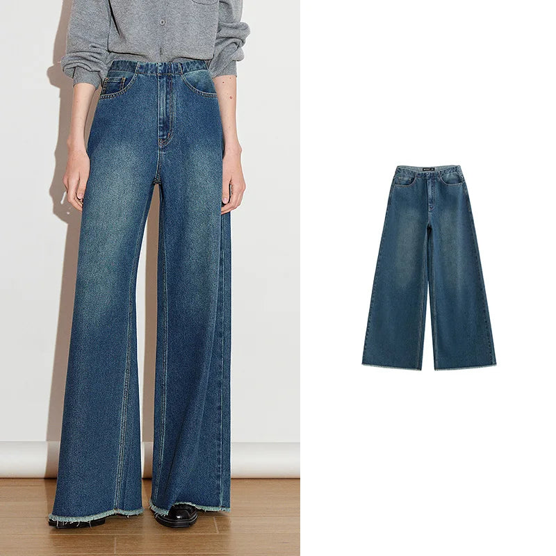 Jean femme coupe droite large style rétro et moderne