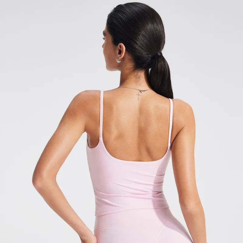Débardeur de sport femme avec brassière intégrée, col carré et dos élégant