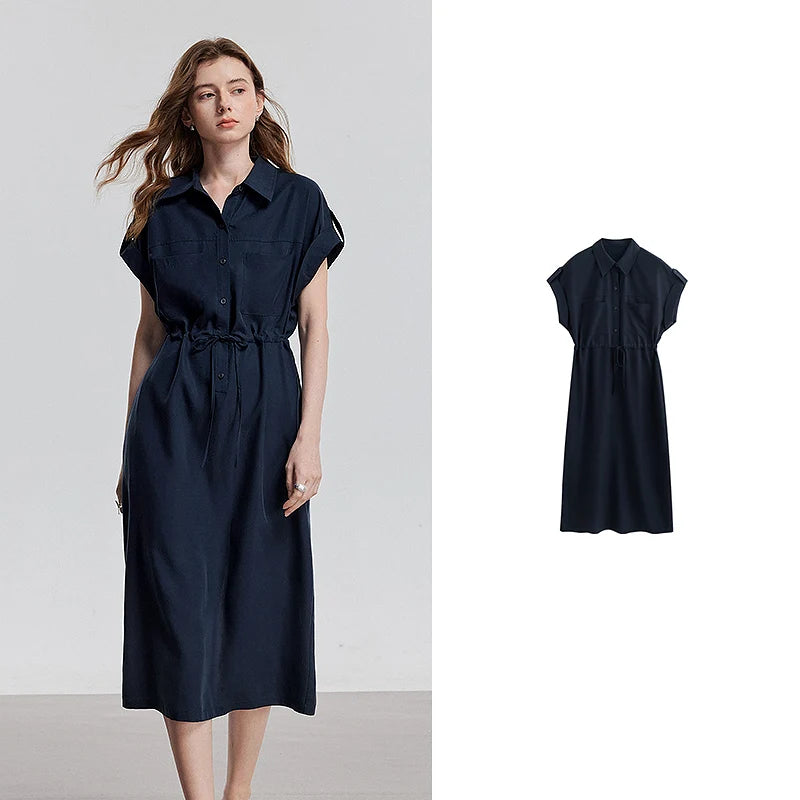 Robe femme mi-mollet été A-Line manches raglan col chemise motif floral