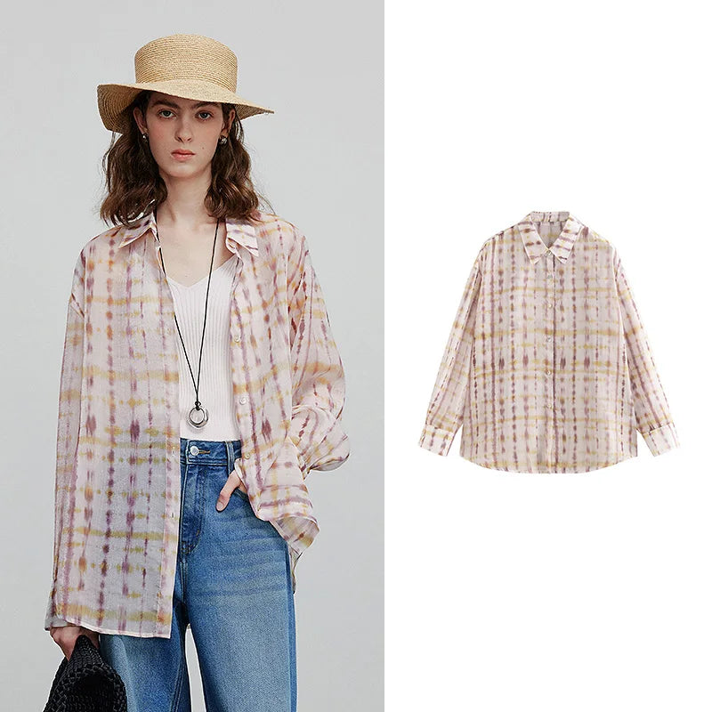 Chemise femme mi-longue imprimée – manches longues