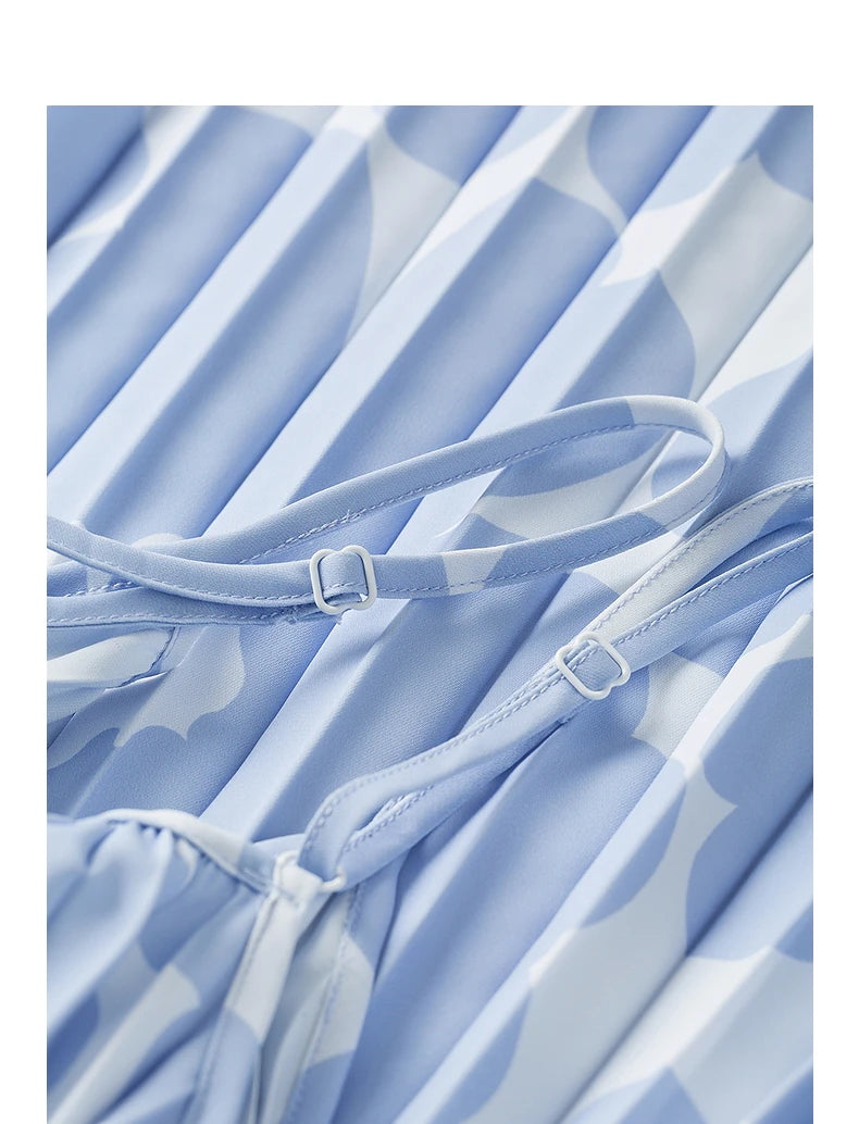 Robe femme mi-mollet été droite à bretelles spaghetti motif floral