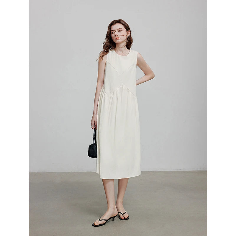Damen-Midikleid, wadenlang, Sommer, Strandstil, A-Linie, ärmellos, Spaghettiträger