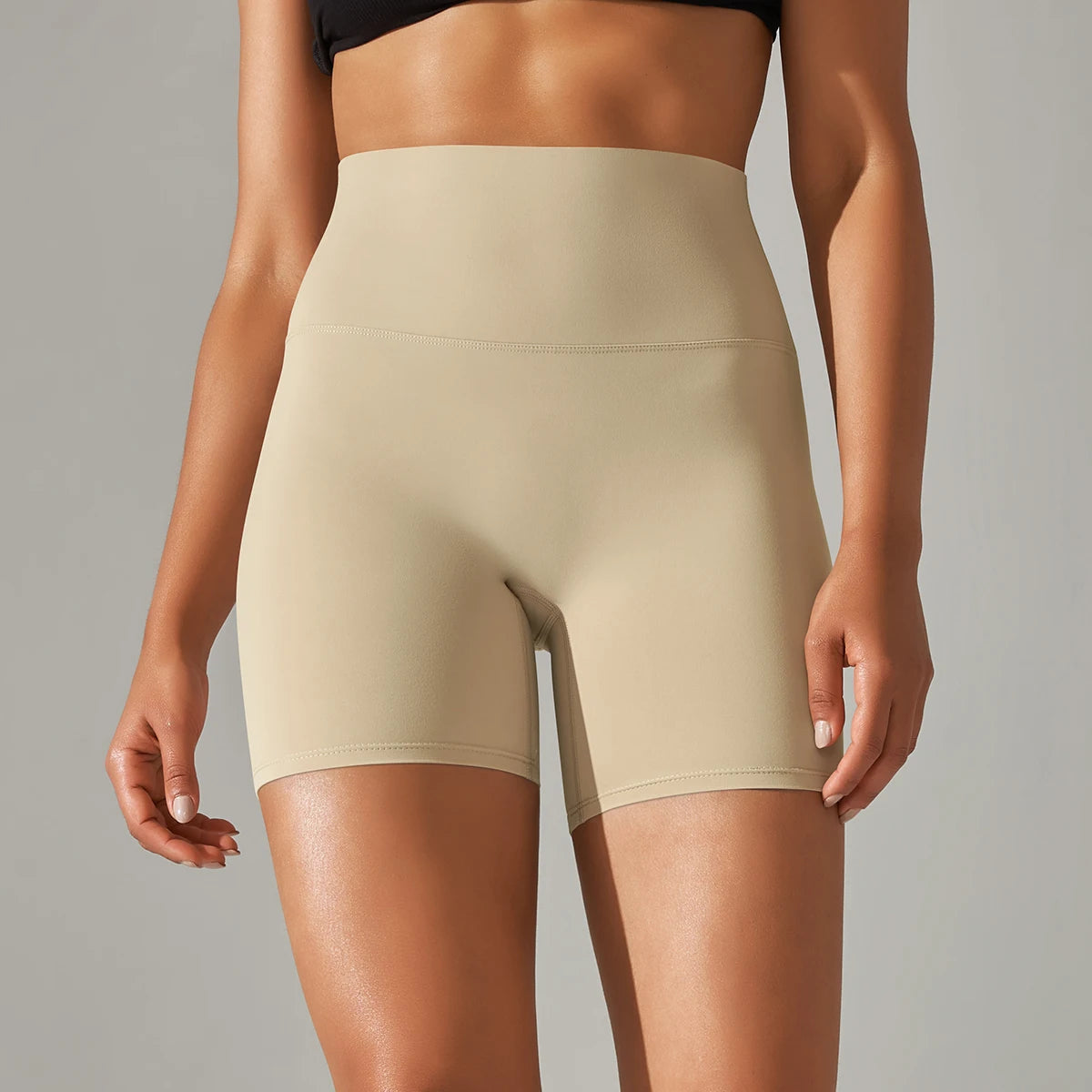 Short de yoga femme taille haute, respirant et sans couture