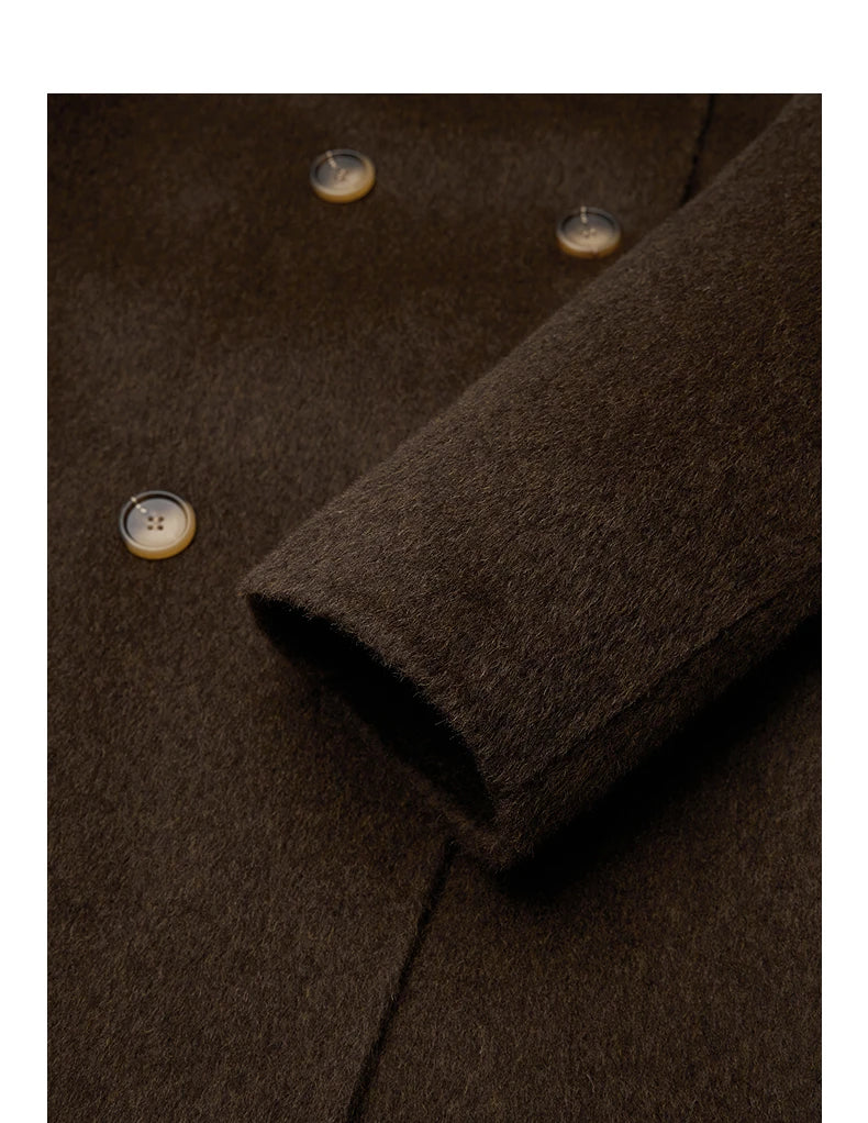 Women's Coat – Double-Faced Wool, Fitted Waist with Belt, Mid-Length