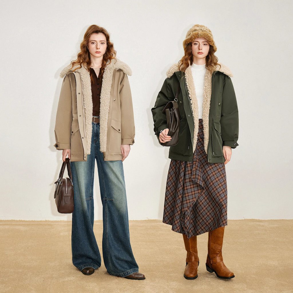 Doudoune Femme – Fleece Teddy, Style Barn Rétro, Duvet, Chaude et Confortable