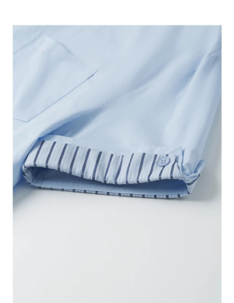 Damen-Patchworkhemd Kurzarm Klassischer Kragen