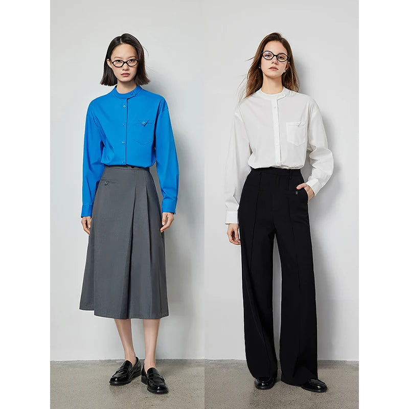 Chemise femme col montant avec poches