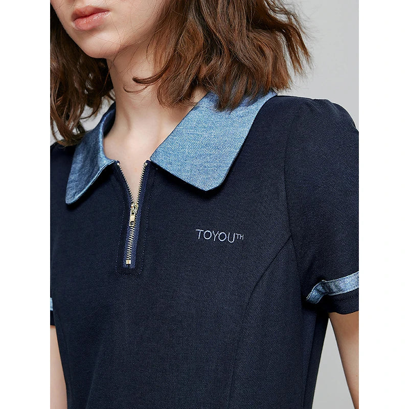 Robe femme mi-mollet été A-Line col chemise brodée motif lettres