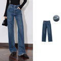 Jean femme doublé chaud taille mi-haute coupe droite large