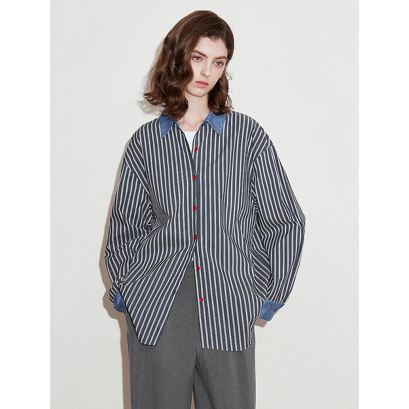 Chemise rayée femme – style Boyfriend, boutons contrastants