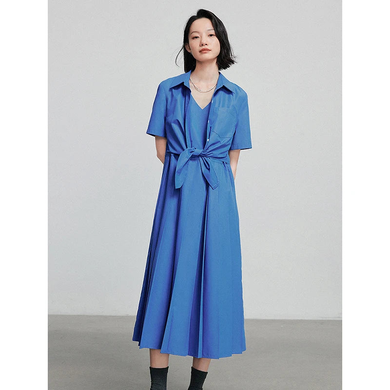 Robe femme mi‑mollet été style office à manches courtes