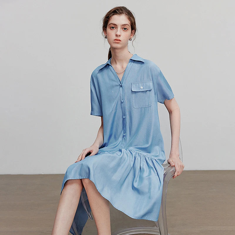 Robe femme genou été style office A-Line manches courtes