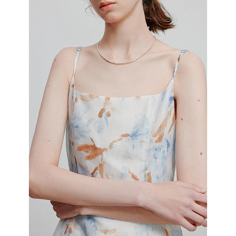 Women's Mid-Calf Summer A-Line Sleeveless Spaghetti Strap Printed Dress