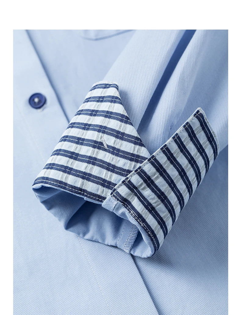 Women's striped shirt – diagonal spliced ​​collar, pure cotton