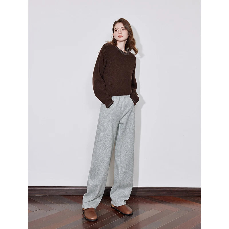 Pantalon Femme – Fleece Doublé, Taille Élastique, Coupe Banana, Confort Chaud