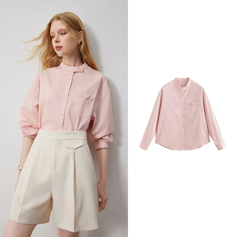 Chemise femme col montant avec poches