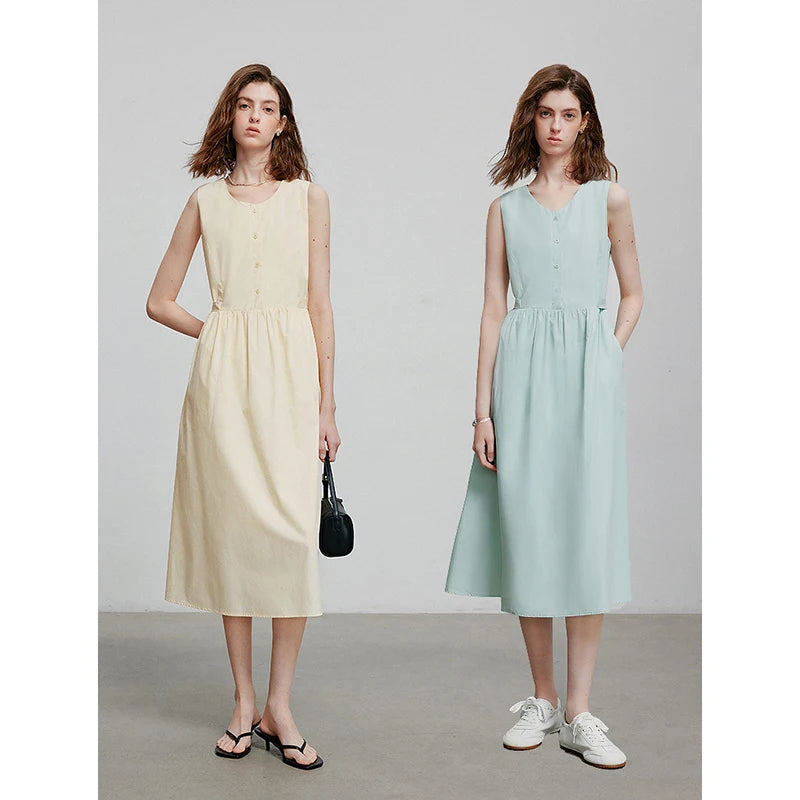 Robe femme mi‑mollet été A-Line sans manches à bretelles spaghetti