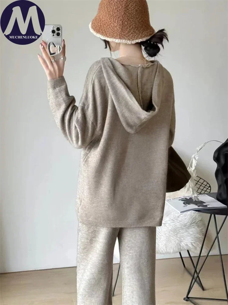 Women's 2-Piece Knit Set – Casual Sweater and Straight Leg Pants