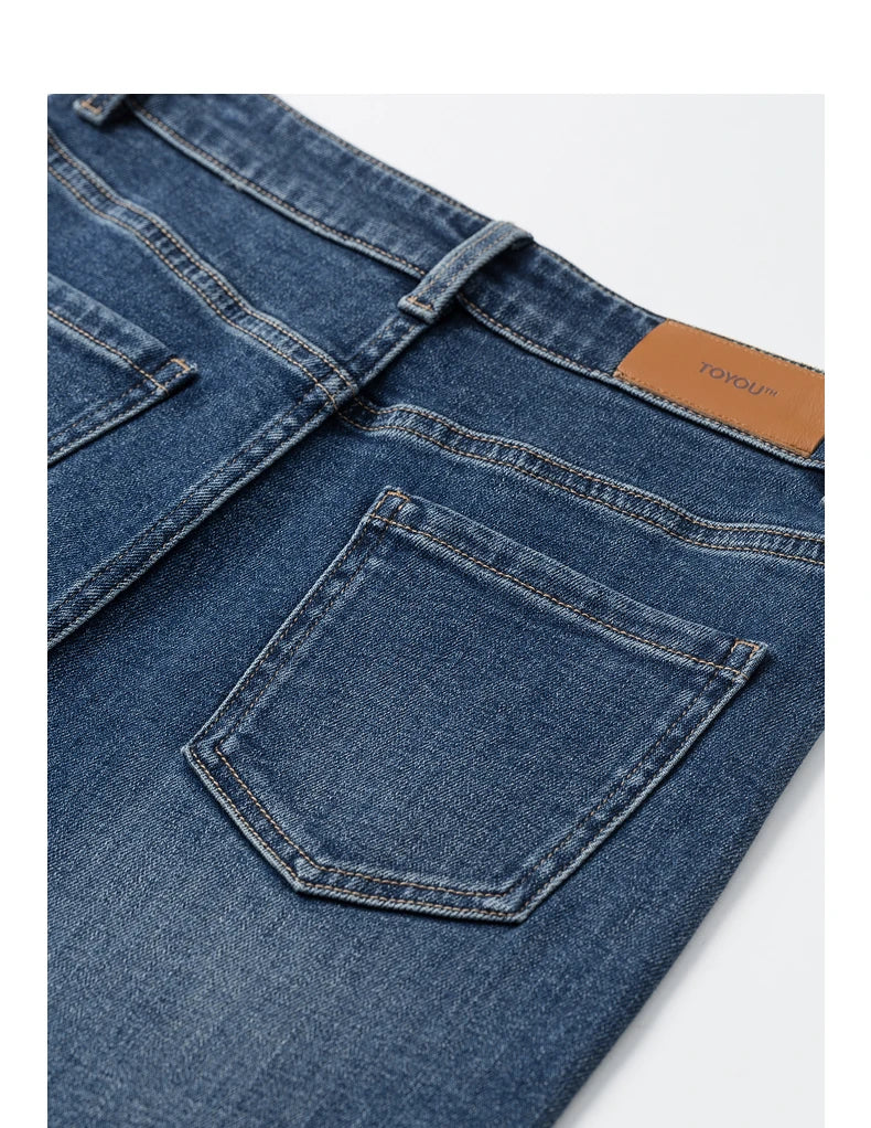 Jean femme taille haute coupe poire délavé longueur longue