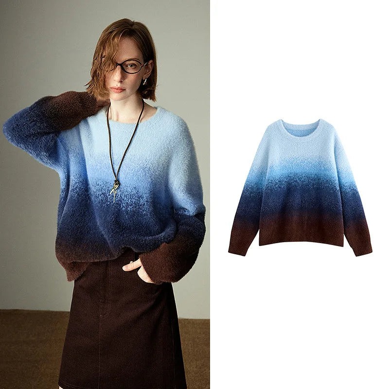 Pull Femme – Effet Fourrure, Col Rond