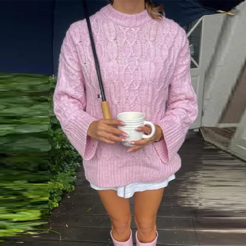 Women's Soft Pink Sweater – Crew Neck Knit Pullover