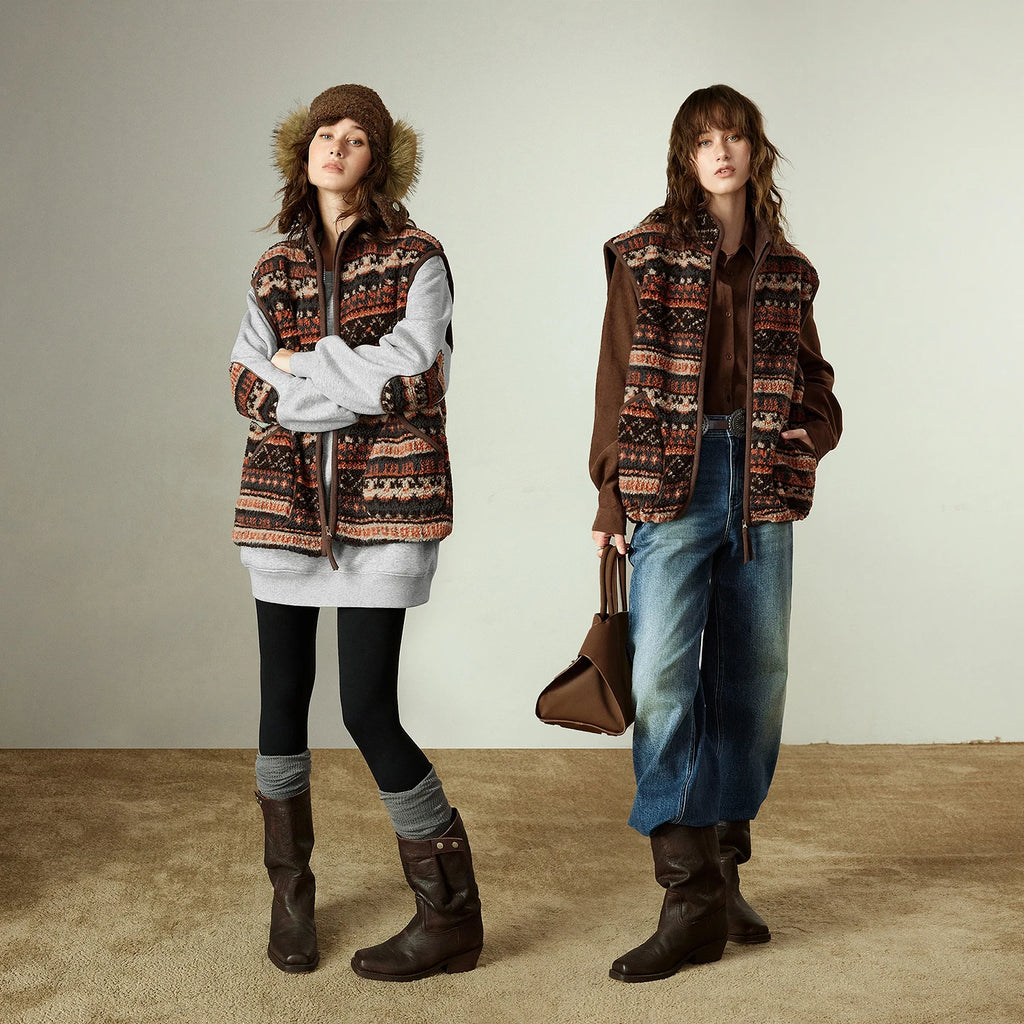 Gilet Femme – Style Nordique, Col Montant, Doublure Fleece Shearling, Coupe Loose