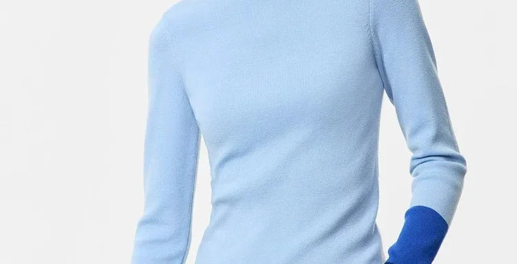 Damenpullover Stehkragen Warm Winter Gestrickt Farbblock Slim Fit Vielseitig Vintage Casual Langarm