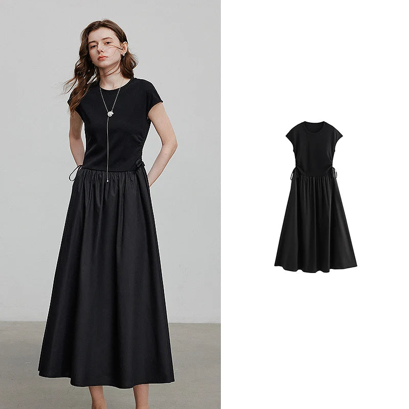Robe femme mi-mollet été A-Line manches raglan col rond avec poches