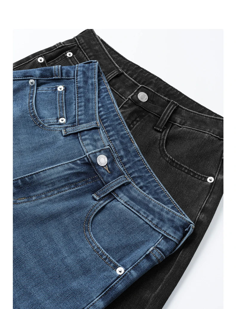 Jean femme taille haute coupe droite avec fente et boutons