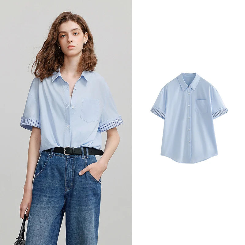 Chemise femme patchwork manches courtes col classique