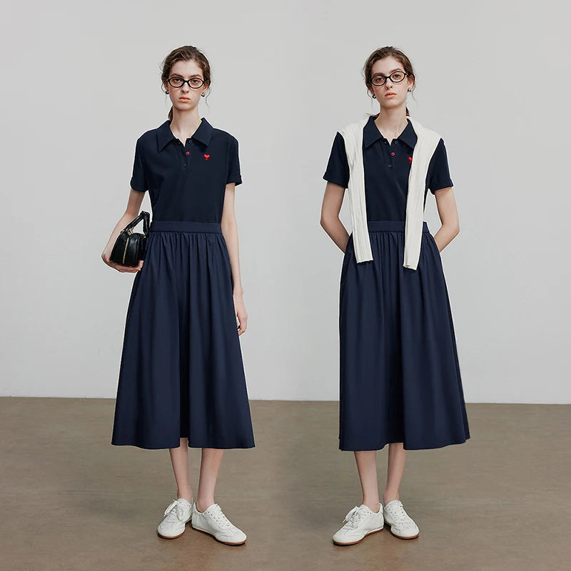 Elegant women's summer polo-style dress, straight cut, chic