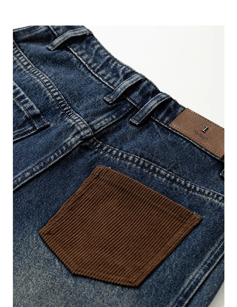 Jeans Femme – Jambe Large, Design Fendu, Contraste de Couleurs, Denim Structuré