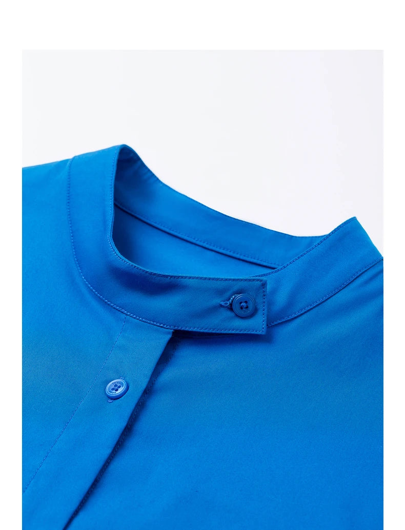 Chemise femme col montant avec poches