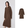Women's mid-calf winter dress, straight, long sleeves, shirt collar with zipper