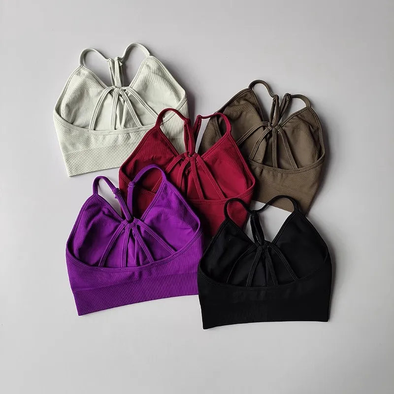 Ensemble de fitness femme seamless à col V, brassière de yoga et legging taille haute gainant
