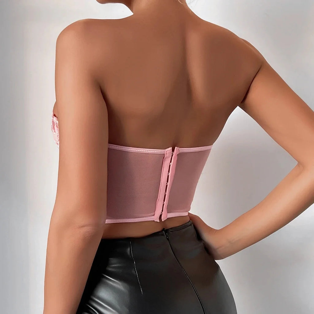 Crop Top Strapless Floral Yimunancy