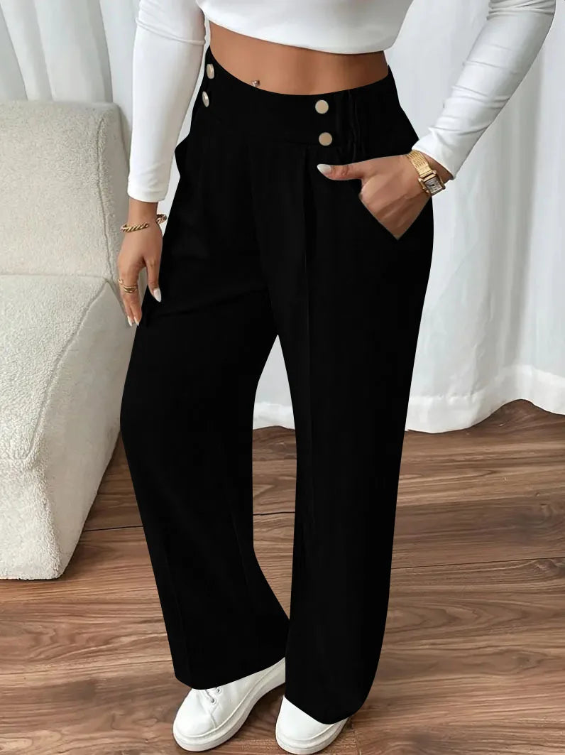 Pantalon  Taille Haute Casual, Ample & Drapé