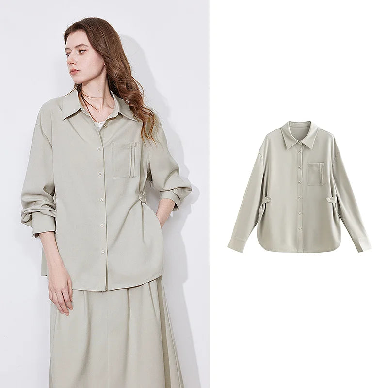 Chemise femme à manches longues et poches – coupe loose