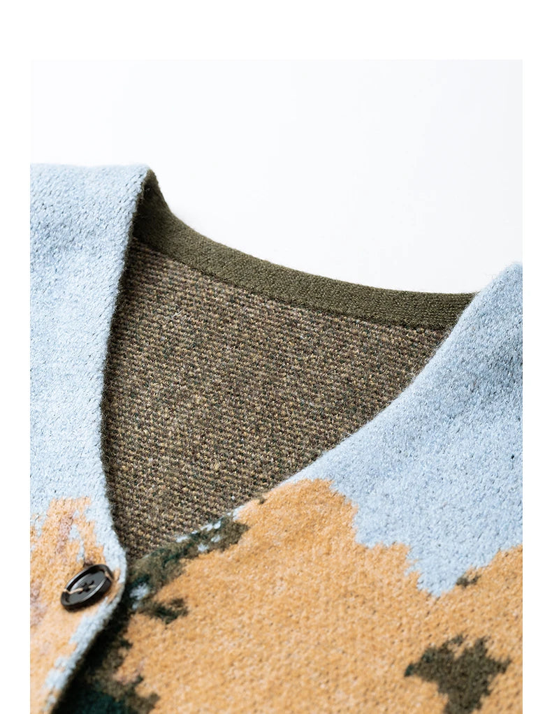 Cardigan Tricoté Femme – Motif Cheval Sauvage Peinture Huile, Col V