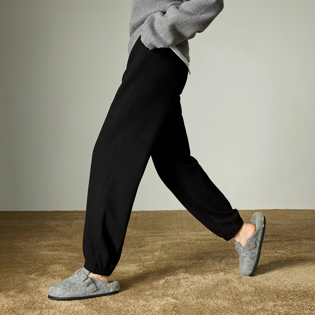 Pantalon Femme – Sweatpants Doux Type Cachemire, Taille Élastique, Bas Relevé