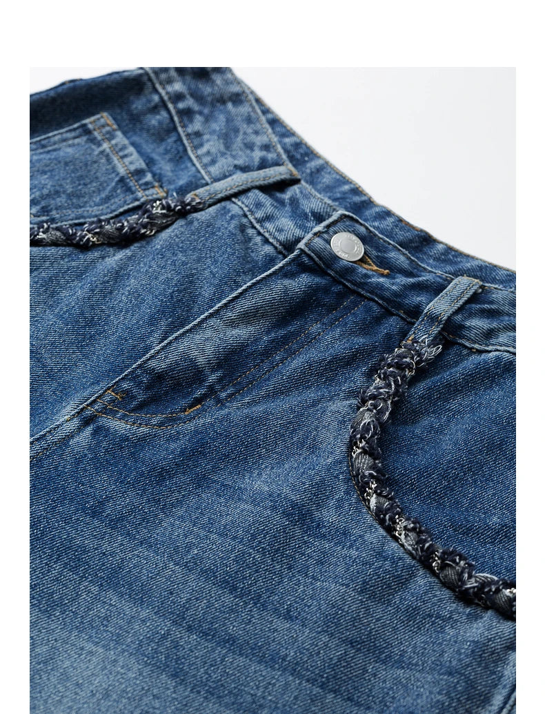 Jean femme taille haute coupe large motif tissé