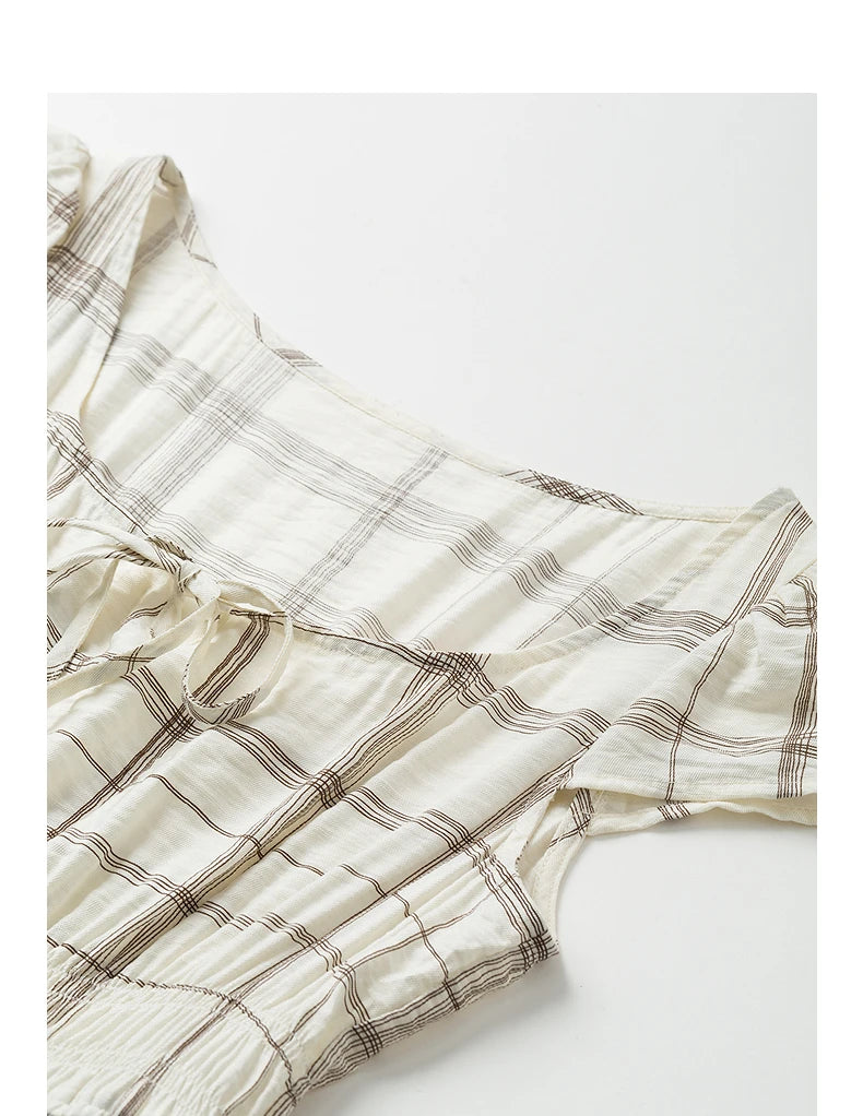 Robe femme mi‑mollet été style plage A-Line manches courtes à col carré