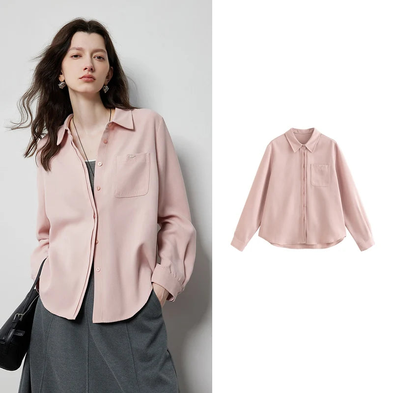 Chemise femme manches longues col classique avec poches casual