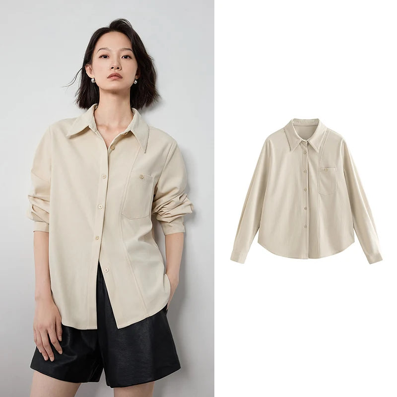 Blouse femme en velours côtelé – col chemise, manches longues