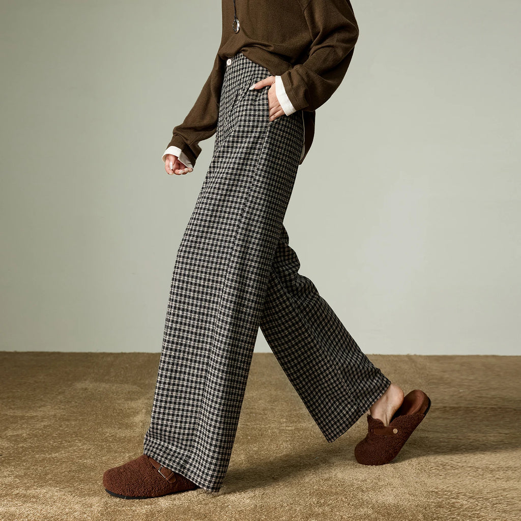 Pantalon Large Femme TOYOUTH à Carreaux – Coupe Fluide Effet Affinant, Style Rétro Chic